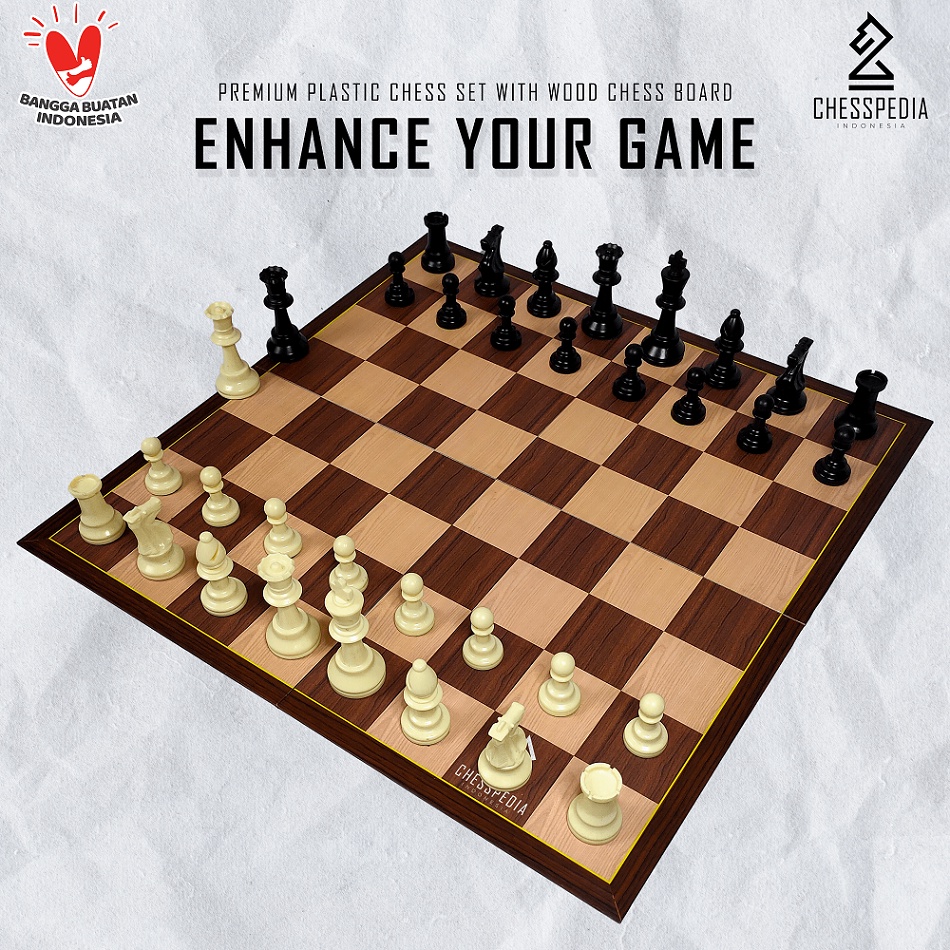Chesspedia Paket Bidak Catur Plastik Premium Standar Turnamen Internasional + Papan Lipat 4 Serat Ka