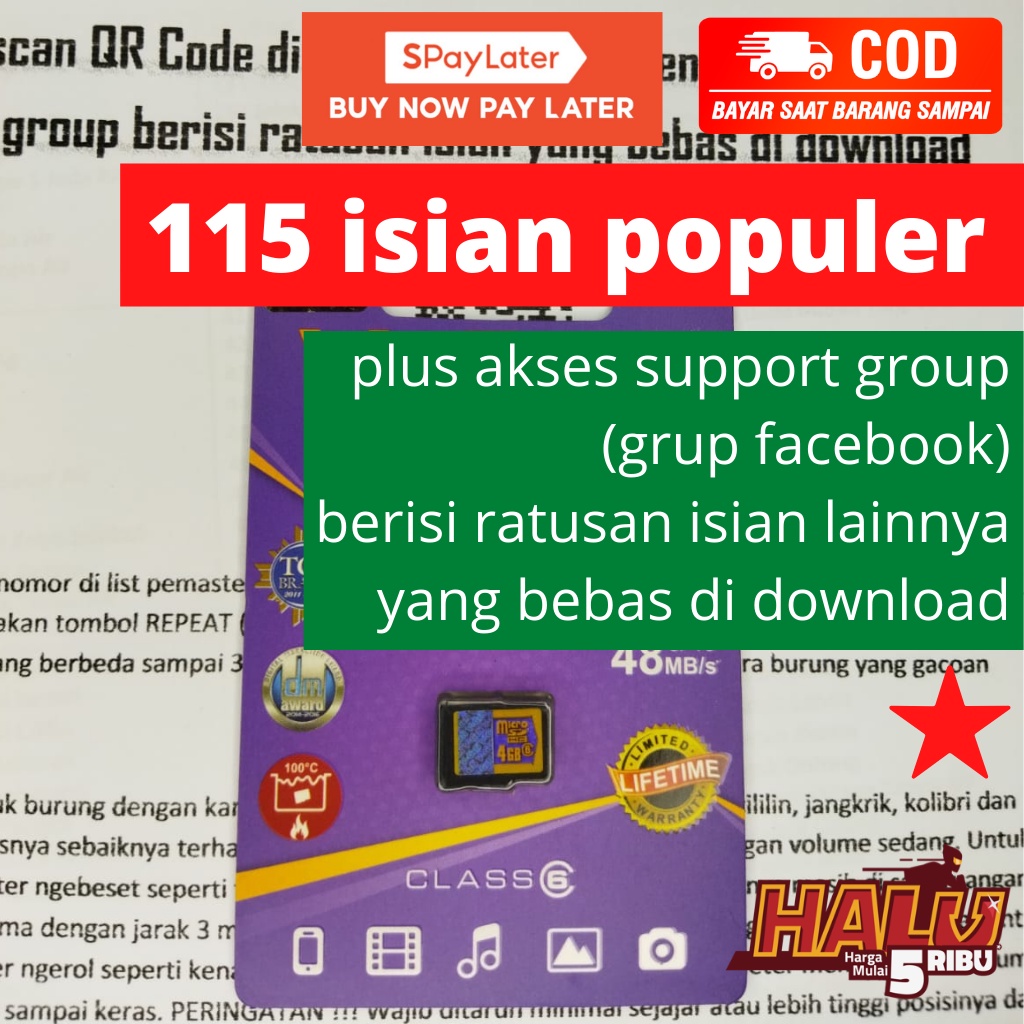 MEMORI SUARA BURUNG MMC MEMORY 115 ISIAN MICROSD 4 GB MASTERAN MEMORYCARD BERISI