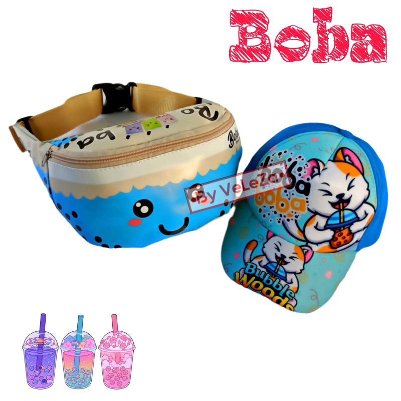 waistbag anak karakter Boba 2in1 - tas + topi