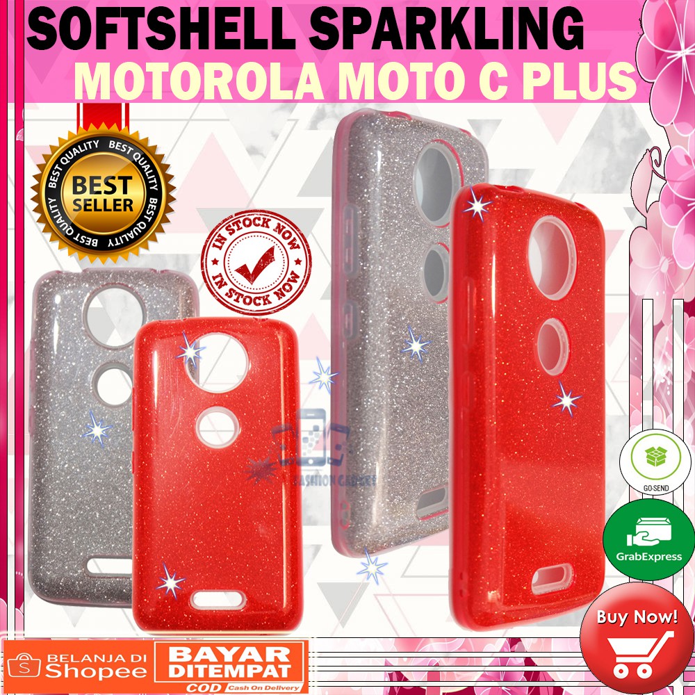 (Warna Acak Pink / Red) Silikon Motorola Moto C+ Ultrathin Motorola C+ Case Sparkling Blink Blink Case Glitter Casing Silicone Jelly Case Kesing Kasing Sarung Hp Motorola Moto C Plus