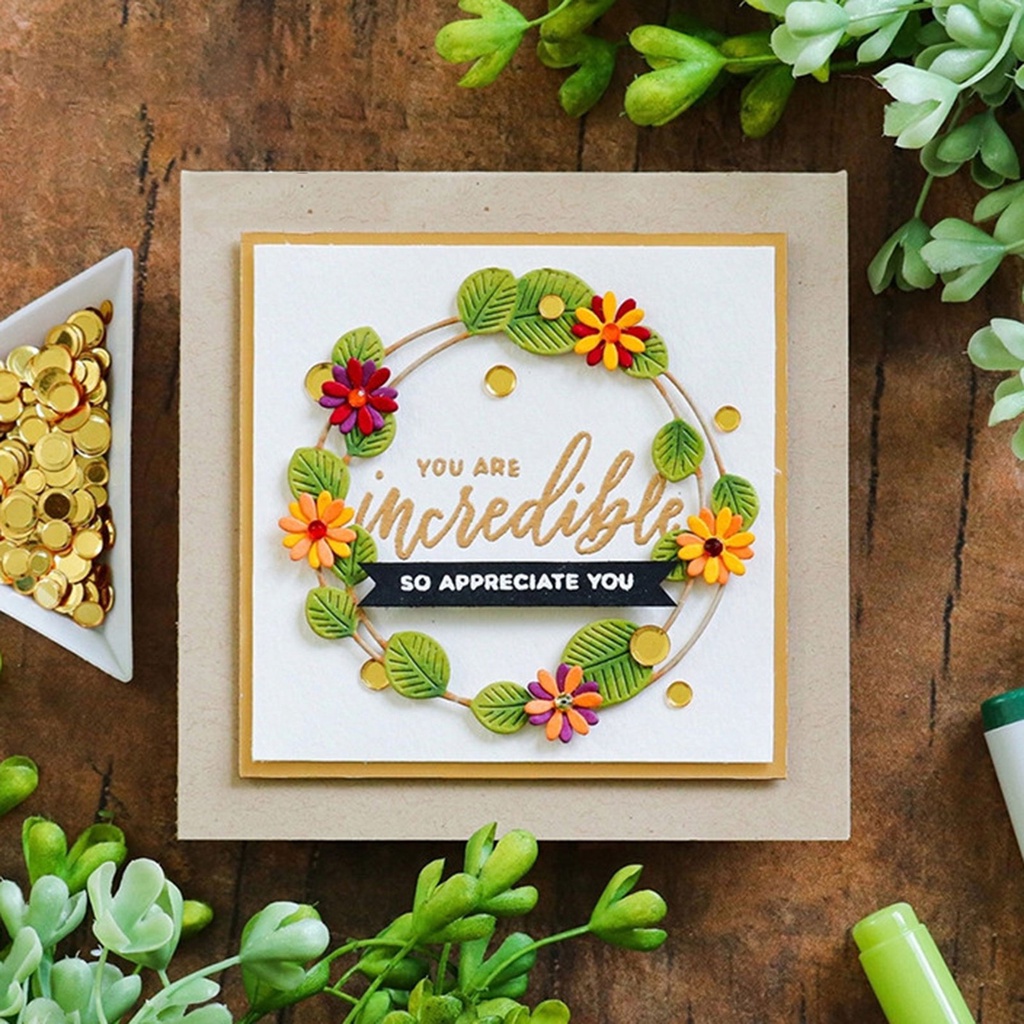 

Cetakan Stensil Daun Leaf Circle Shape Cutting Die Kid DIY Holiday Greeting Card Craft Template Mold