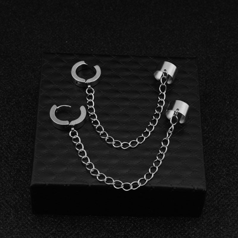 Anting Rantai Bahan Titanium Steel Gaya Hip Hop Korea Untuk Unisex