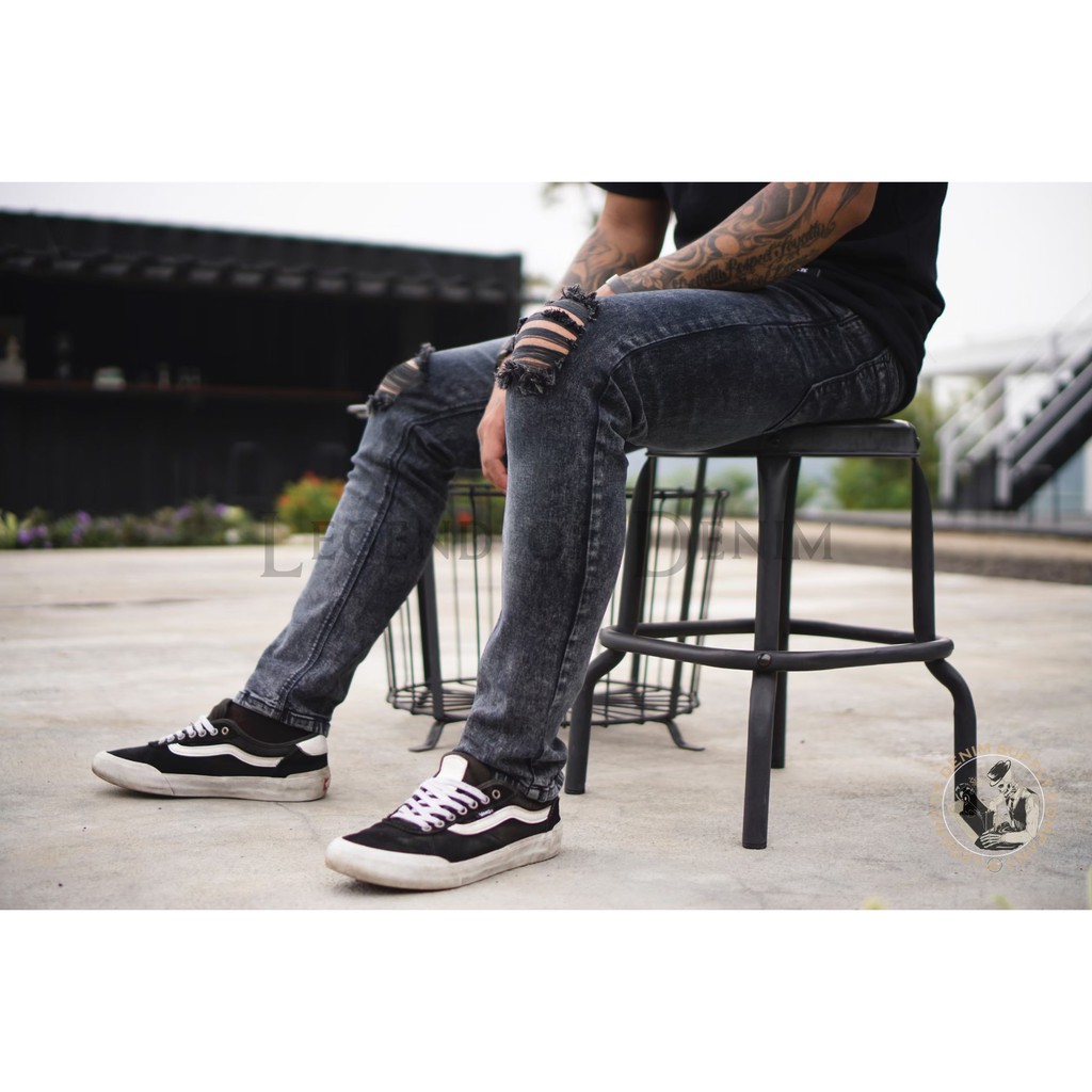 Skinny Celanajeans Celanapanjang Celanapria BH913 CELANA JEANS PRIA HITAM SLIMFIT SOBEK SOBEK COWOK