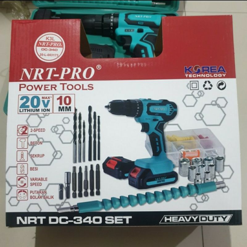 Mesin bor cordless batre baterai NRT pro DC-340 Set mata bor