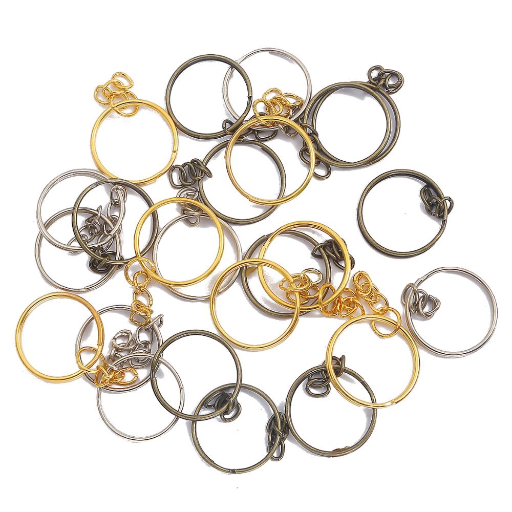 New 10pcs Key Chain Key Ring keychain Brass Rhodium Gold 20mm Long Round Split Keyrings Keychain Jewelry Making Wholesale DIY