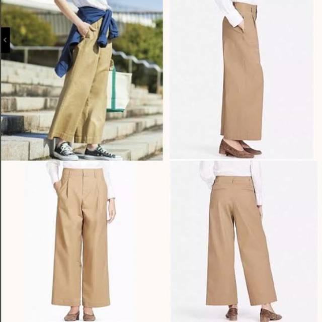 UNIQLO Original Celana Chino High Waist Wide Leg Formal Wanita Second Branded Preloved