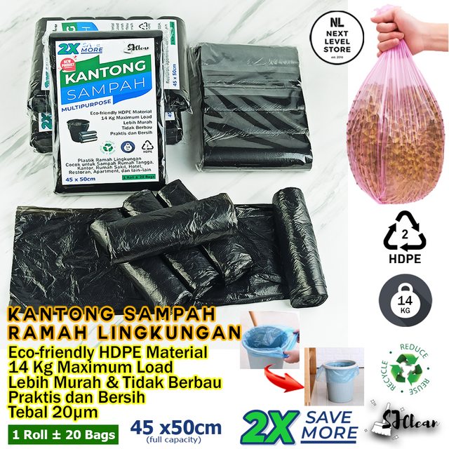 Premium Garbage Bag Kantong Sampah 45x50cm SJClean (1 roll) - Hitam