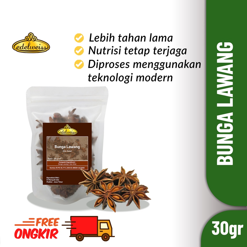 

Edelweiss Bunga Lawang Pekak Refill Pack 30gr Star Anise