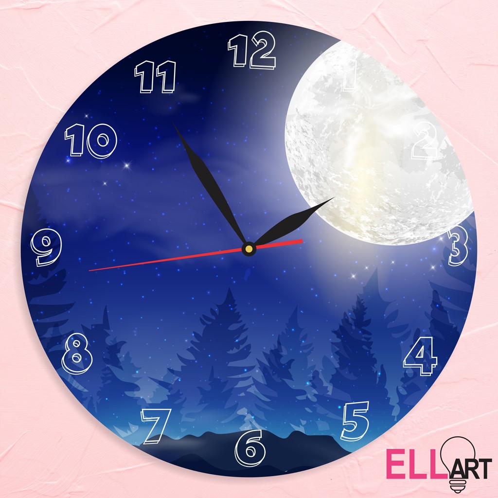 Jam Dinding Unik Purple Hill Home Decor Ungu Abstrak Art Hiasan Rumah Minimalis-MOON