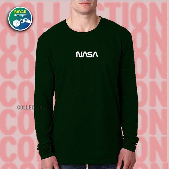 Kaos Pria Lengan Panjang Premiun Cotton Combed 24s / Kaos Distro Nasa white Pria Lengan Panjang Term