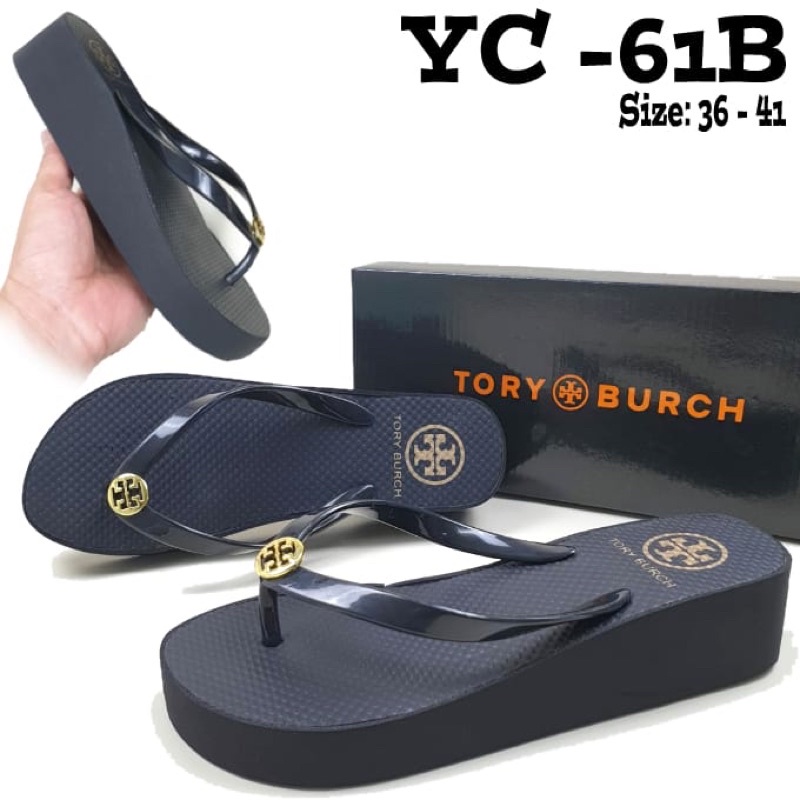 TERMURAH Sendal TORY BURCH YC-61B Sandal Wedge 4cm / Wedges Jepit spons / Sandal Spon / Flip flop Pa