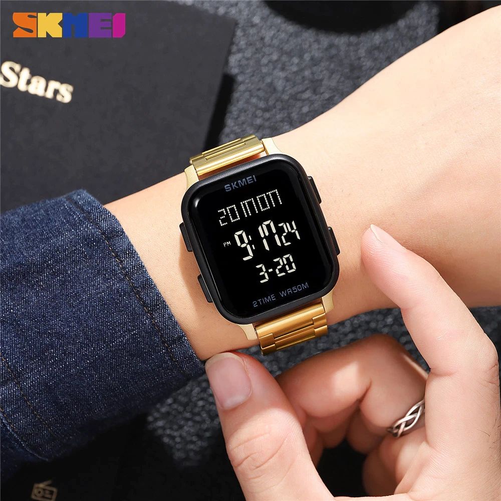 SKMEI 1859 Jam Tangan Pria Digital Chronograph Sport Watch Anti Air Tali Stainless Steel WATCHKITE WKOS