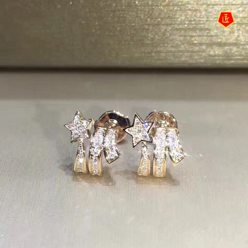 [Ready Stock]Fashion Temperament 18K Gold Moissanite Star Stud Earrings