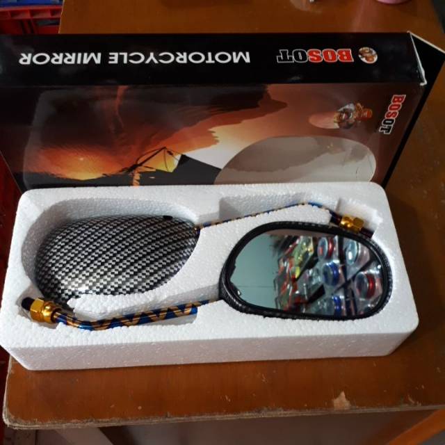 Kaca Spion Bosot Karbon Mio Tangkai Panjang Blue x Import