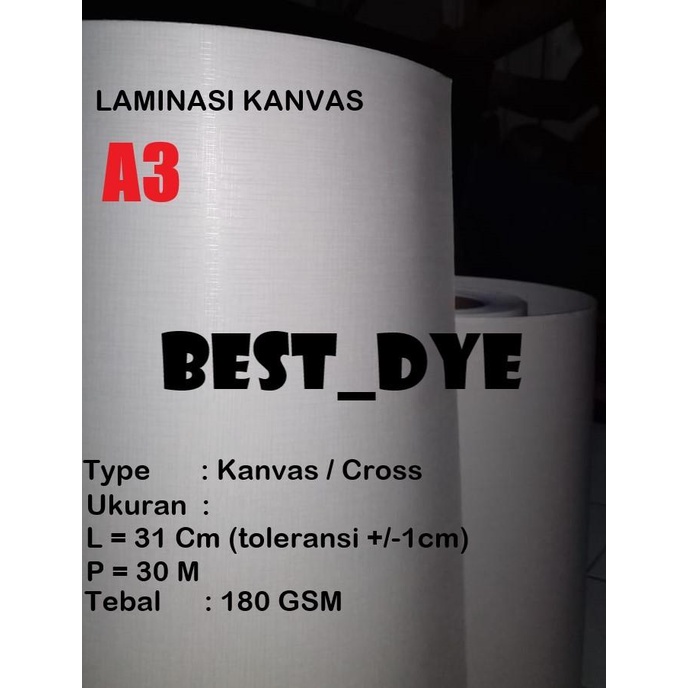 

Laminasi Dingin KANVAS 180 Gr, A3= 31Cm x 30M, Roll