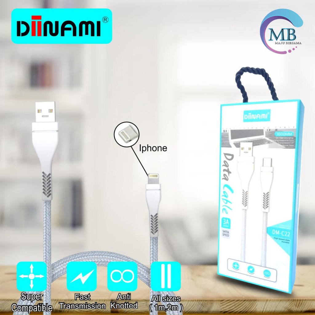 BM081 C22 DIINAMI Kabel data cable charger original ready Micro i Ph0ne tipe c 1 2 3 meter 3Amper MB686