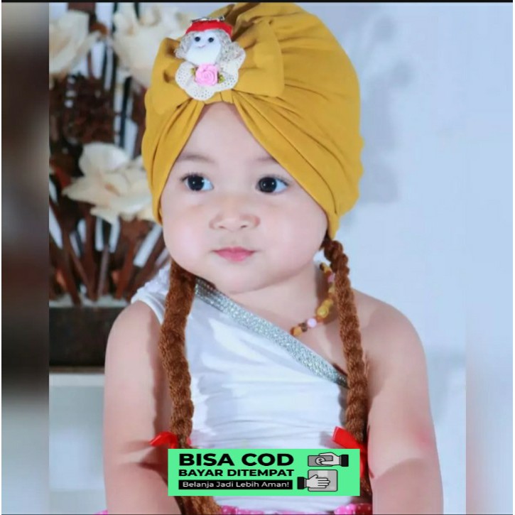 Turban Anak Bayi Perempuan motif Boneka Kepang