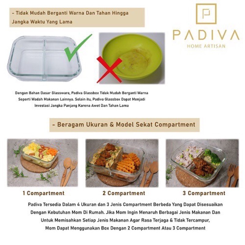 Padiva 370ml (2pcs) Glassbox 1 Compartment