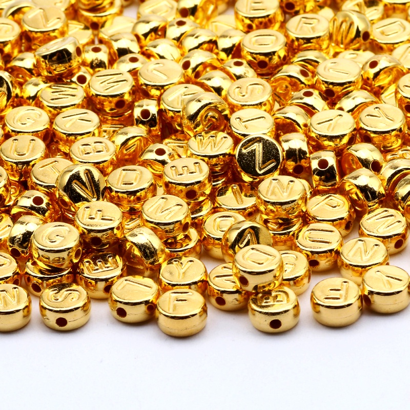 100Pcs/lot 4*7mm golden flat A-Z mixed letter beads for making DIY jewelry