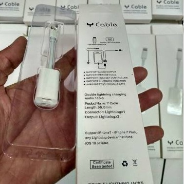 SS - Spliter Lightning Y Cable Converter Audio Sambungan Headset lightning Jack Lightning to Double 
