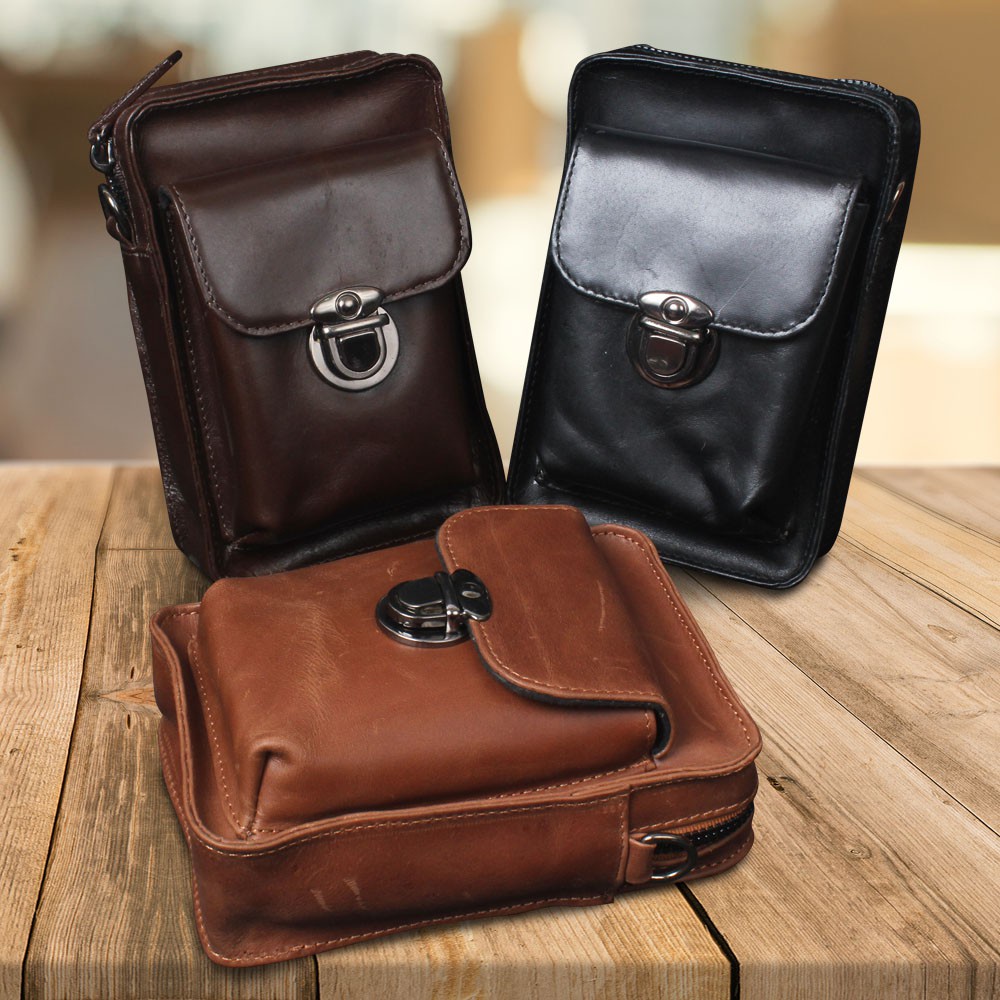 Tas Pinggang Pria Multifungsi Genuine Leather Kulit Sapi Asli TAS HP Kode P11