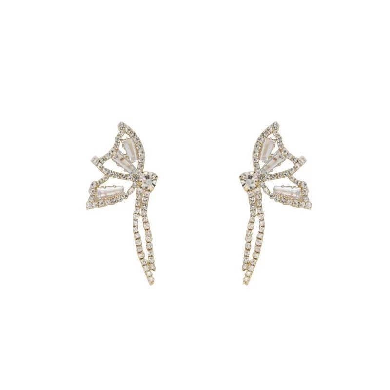 Anting Tusuk Gantung Silver Desain Kupu-Kupu Hias Zircon + Berlian Imitasi Gaya Simple / Trendy Untuk Wanita