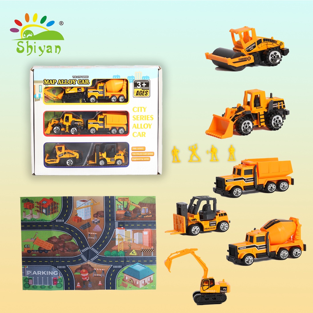 [Shiyan] mini alloy diecast model mobil teknik mainan kendaraan dump truck forklift excavator model mobil mini hadiah untuk anak anak