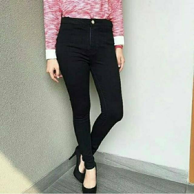  Hitam  CELANA  JEANS  HW  WANITA HIGHT WAIST SOFT JEANS  HW  