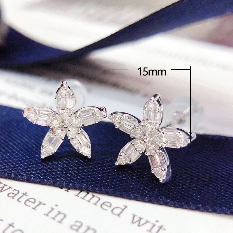 Delicate Crystal Flower Stud Earrings For Women Full Bling Bling Cubic Zirconia Stylish Lady's Accessories Party Jewelry
