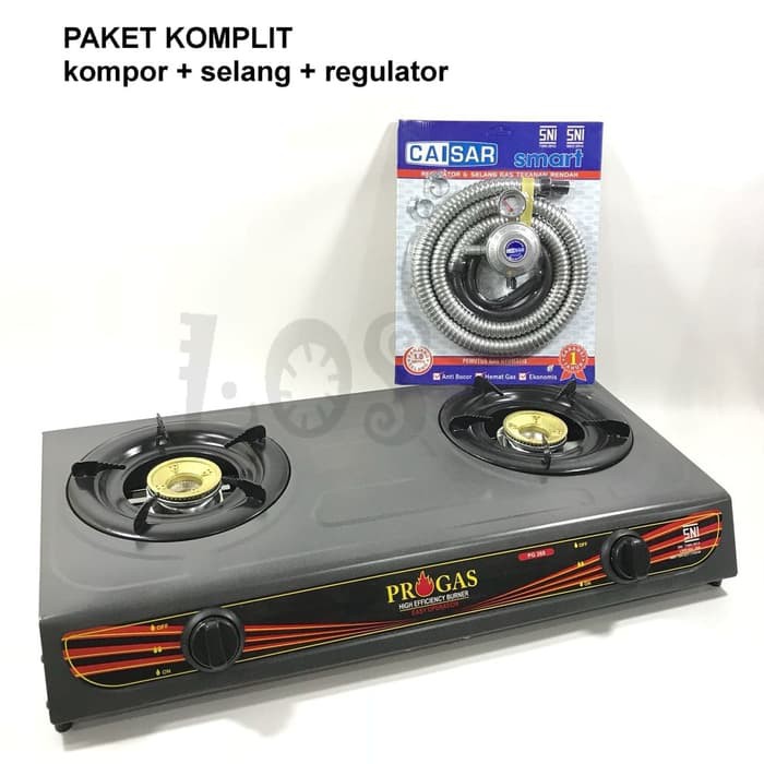 PROGAS Kompor Gas 2 Tungku Teflon Hitam FREE Caisar Selang Regulator Gas Meter