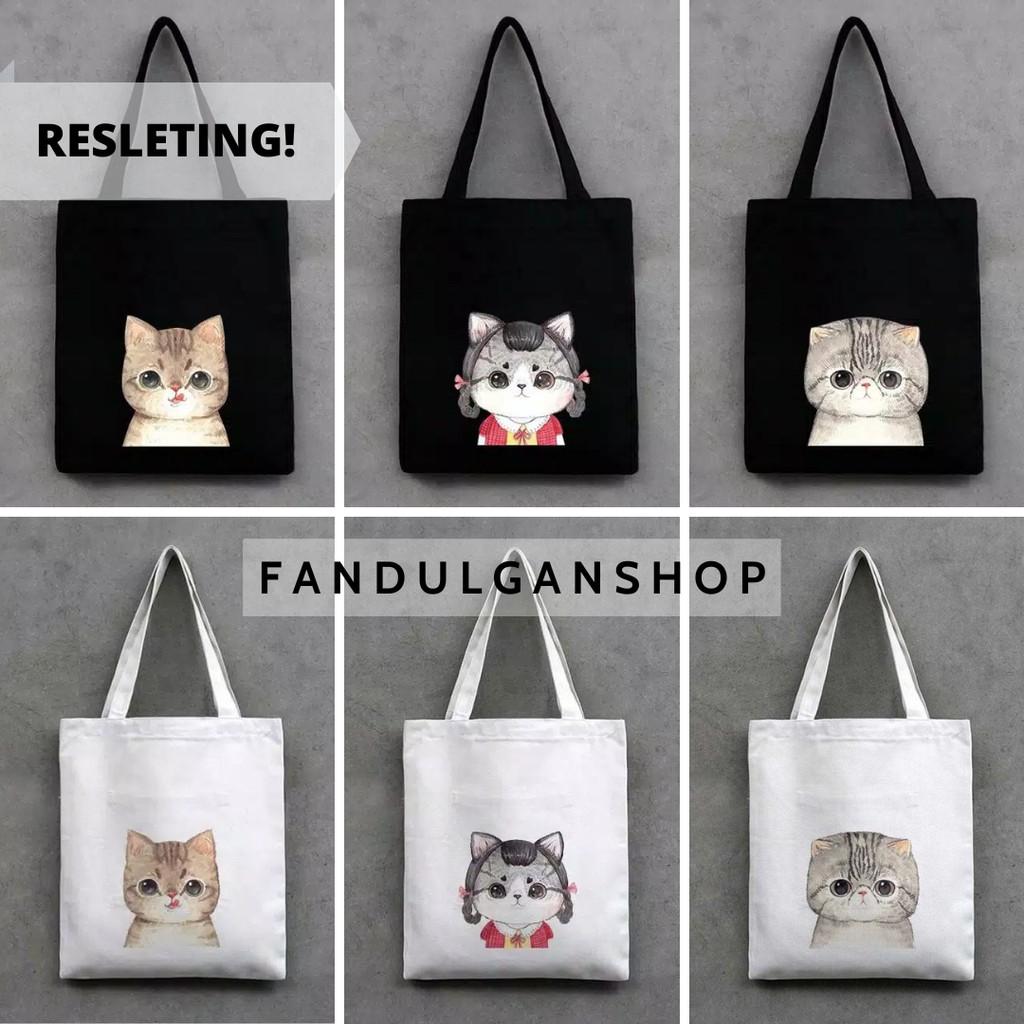 FLASH SALE 7.7 - [RESLETING] TOTEBAG SEMI KANVAS CATFAMILY | IBU KUCING, ANAK KUCING, AYAH KUCING | TOTEBAG SANTAI | TOTEBAG NONGKRONG DAN NGOPI | TOTEBAG KULIAH | TOTEBAG LAPTOP | TOTEBAG DINIR