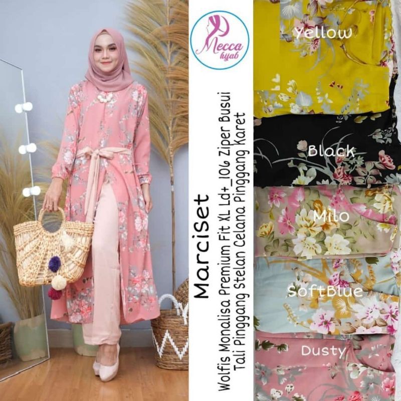 MARCI SET/TUNIK MONALISA/LD106/ZIPPER DEPAN/CELANA PINGGANG KARET