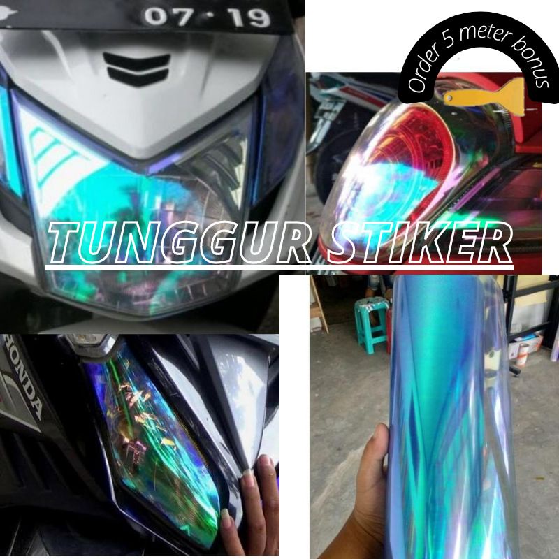 sekotlet lampu pelangi, SKOTLET PELANGI,skotlet lampu motor transparan stiker lampu motor