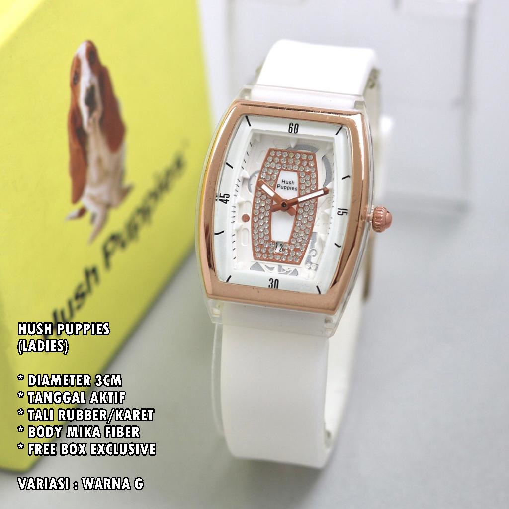 (FREE BOX) JAM TANGAN WANITA HUSH PUPPIES TALI KULIT BODY OVAL TANGGAL AKTIF