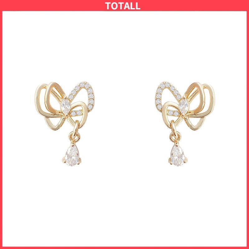 COD 1 pasang anting stud kristal busur-Totall