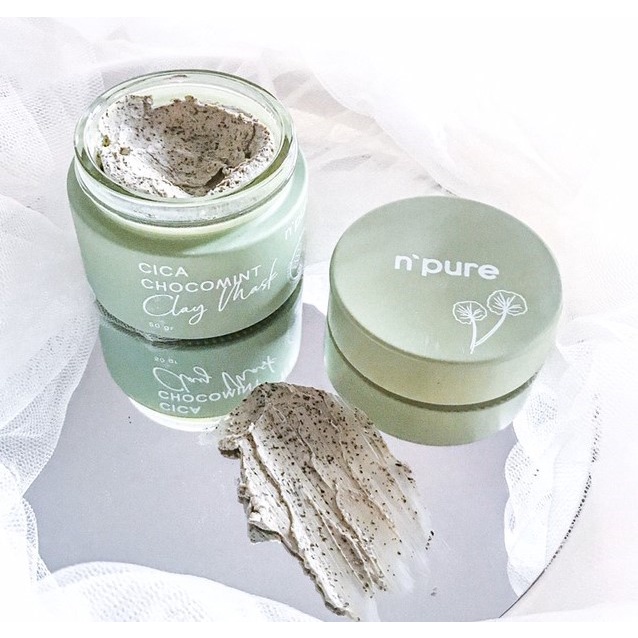 (Masker Komedo &amp; Kulit Berminyak/Berjerawat) NPURE CLAY MASK Centella Asiatica CICA Chocomint 50 Gr - Free Spatula - Masker Clay Untuk Komedo Kulit Wajah Berminyak Berjerawat Oily Jerawat