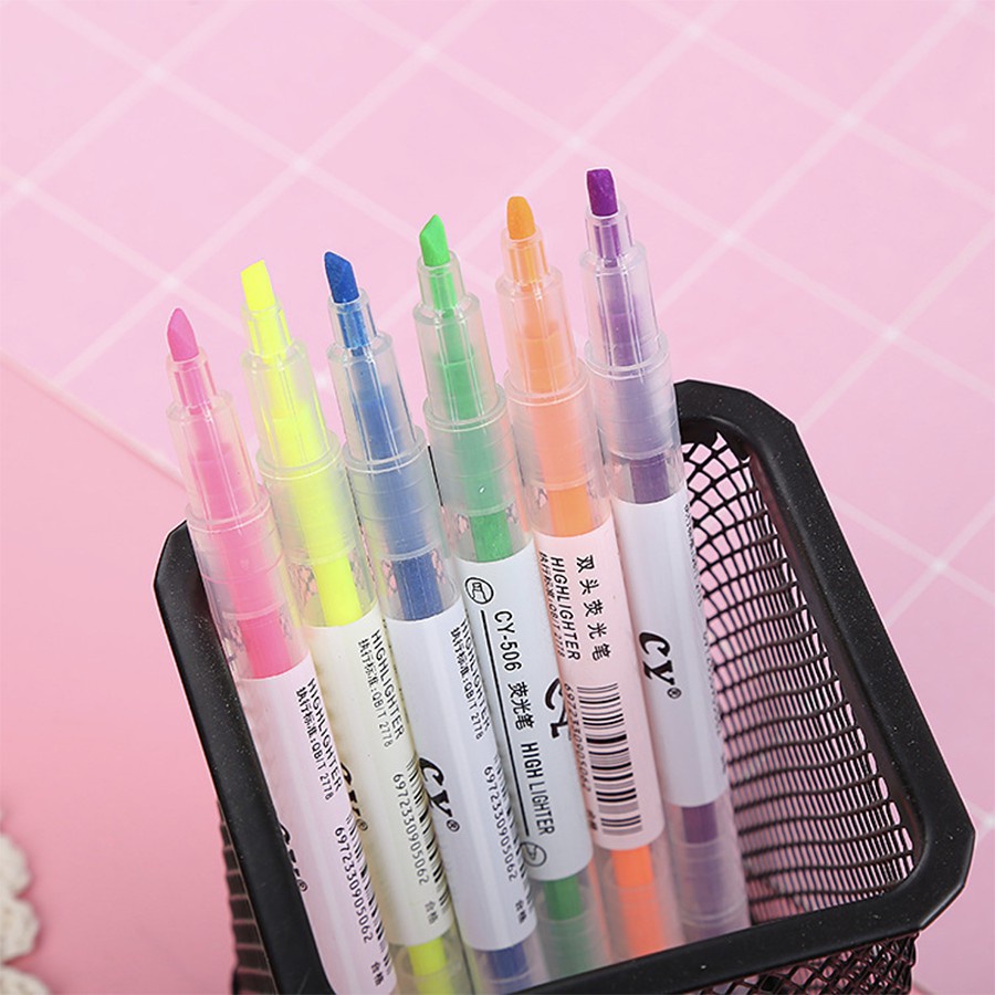 ☛TK☚ DS010 Highlighter Ujung 2 Warna Marker Pen Alat Tulis Penanda Berwarna 2 Tip Warna