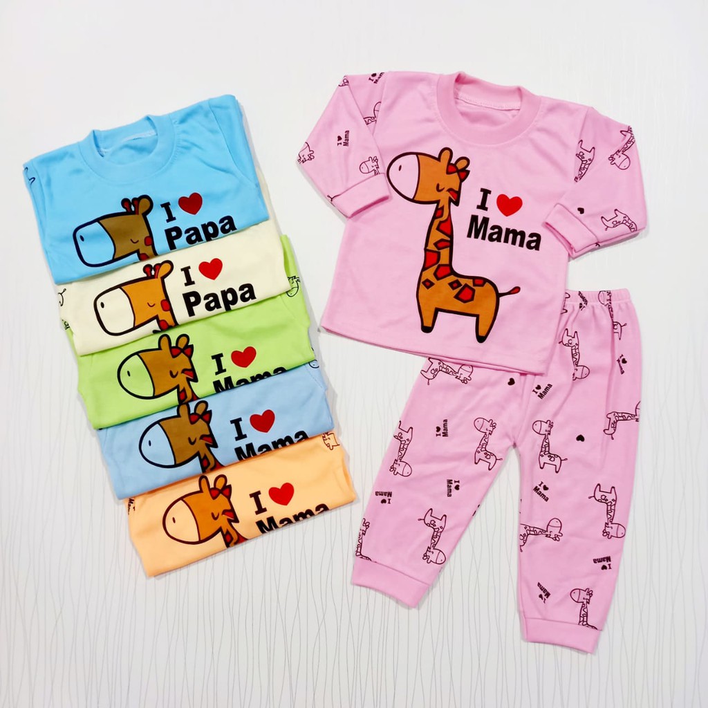 setelan piyama anak unisex i love mama papa