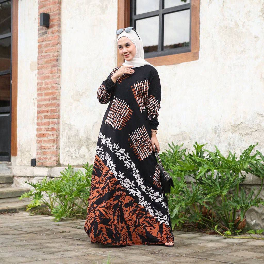 Gamis Twill Rayon Malaman Terbaru Kekinian Busui | Gamis Tiedye NEW-PAGAR COKLAT