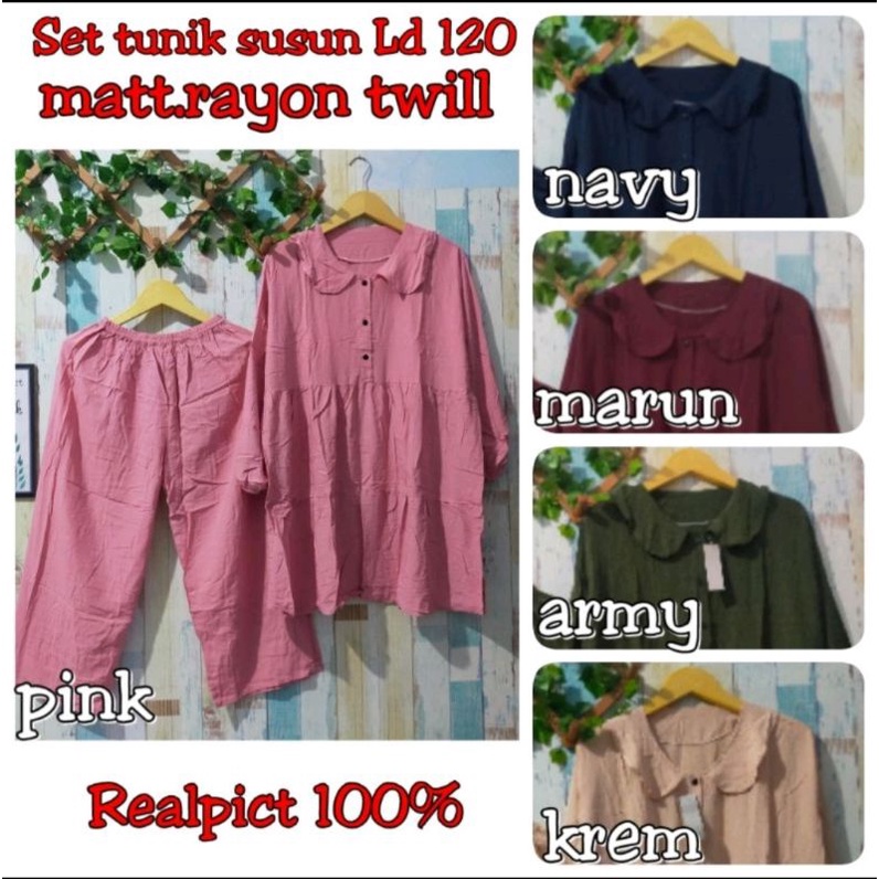 SETELAN TUNIK JUMBO LD120 / ONESET TUNIK POLOS RAYON TWILL