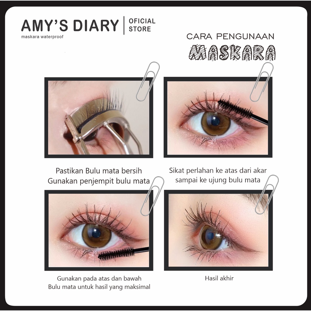 Maskara Amy's Diary hitam 3D maskara waterproof pelentik bulu mata anti air tahan lama