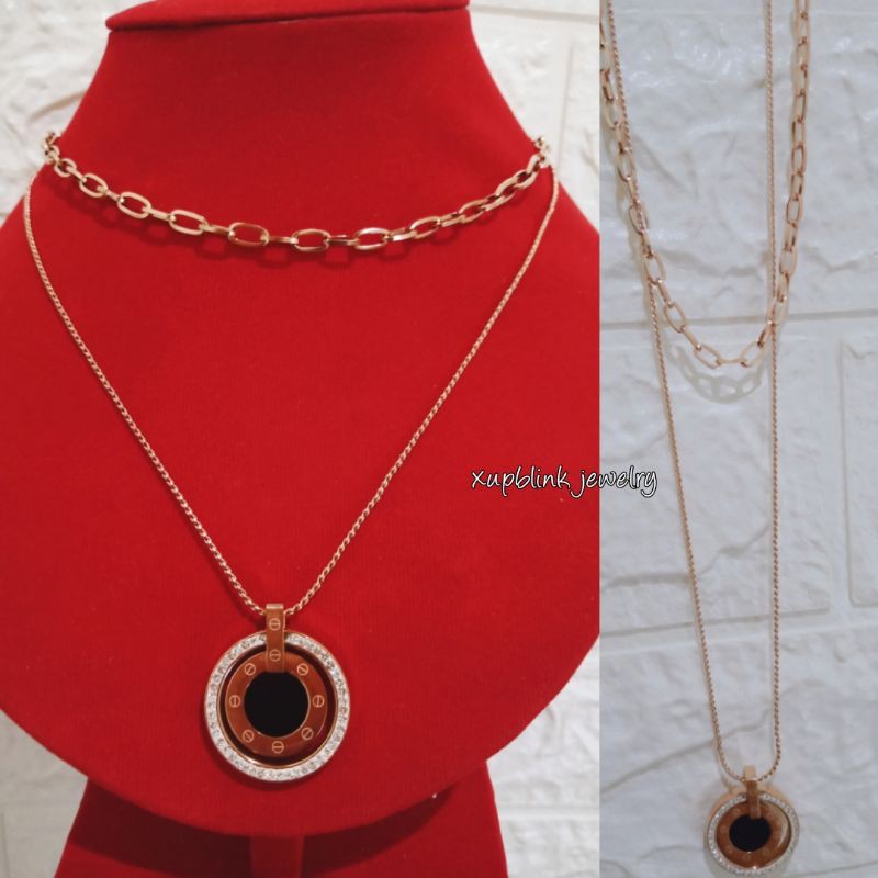 KALUNG RANTAI WANITA LIONTIN KOTAK CANTIK DAN UNIK KALUNG LAPIS EMAS IMITASI