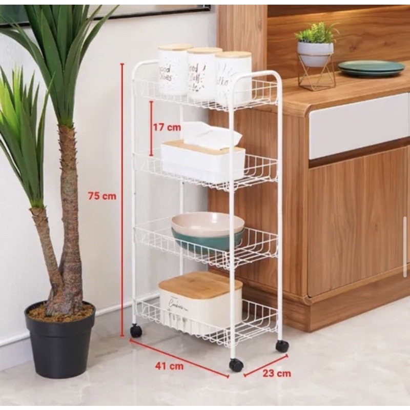 KRISHOME RAK TROLY BESI PENYIMPANAN SERBAGUNA 4 TINGKAT PUTIH 42x23x82,6CM/ACE STORAGE TROLLEY 4TIER