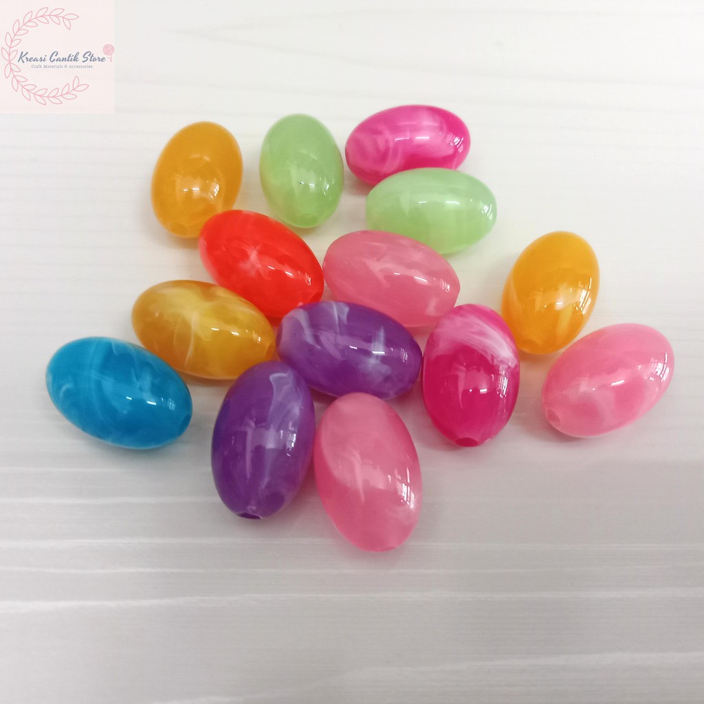 Manik-Manik / Manik Motif Marmer / DIY / Mote Marmer Lonjong Besar Warna-Warni