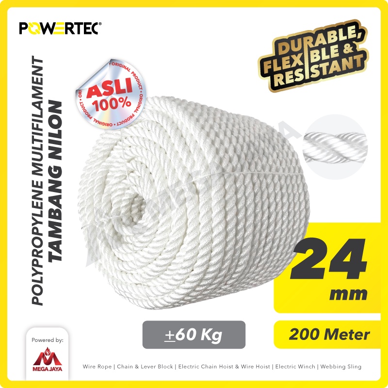 POWERTEC Tambang Nylon / Nilon 24mm x 200m Polypropylene PP Multi Rope