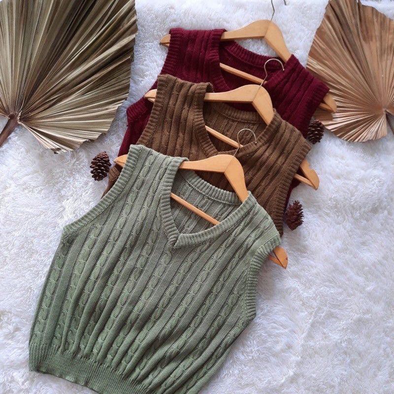 VEST KNIT CABLE - rompi rajut wanita