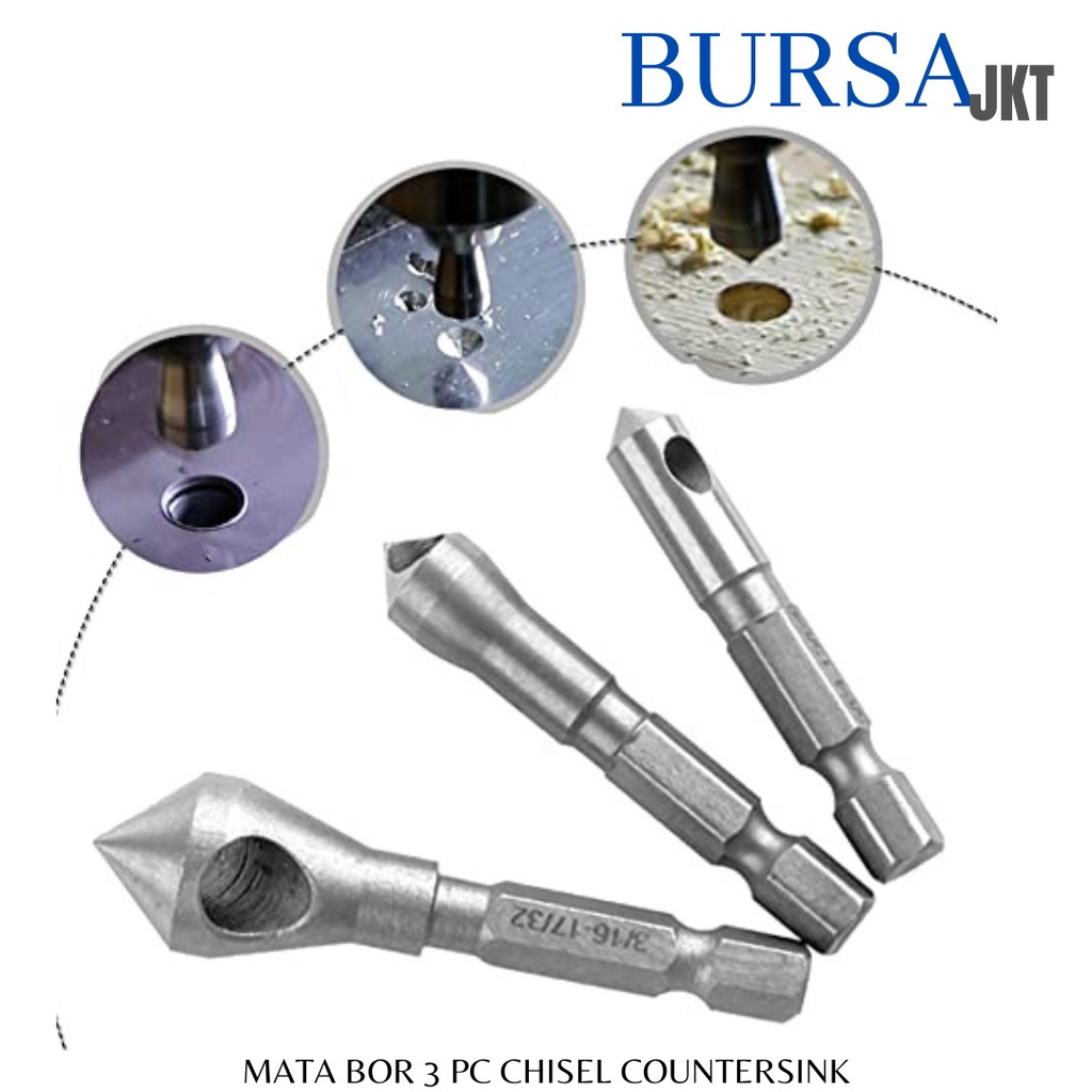 MATA BOR CHAMFER COUNTERSINK KEPALA HEXAGONAL5/64 1/8  3/16 SET 3PC