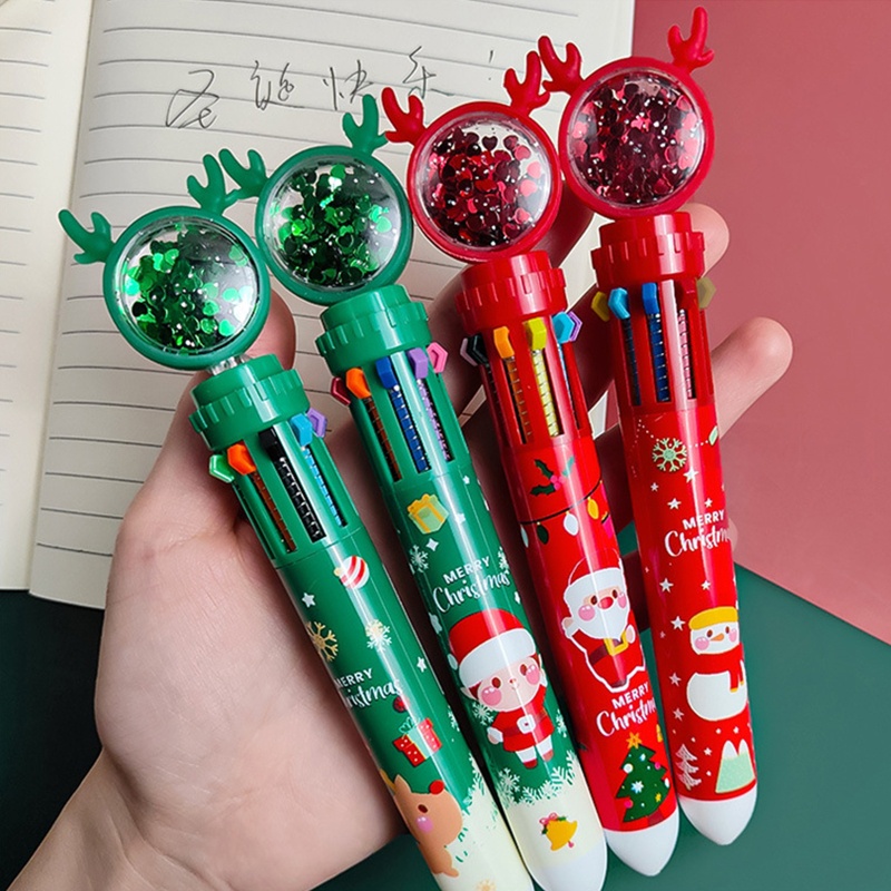 Zzz 4 Pcs Pulpen Rollerball 10 In 1 Retractable Motif Natal Untuk Sekolah