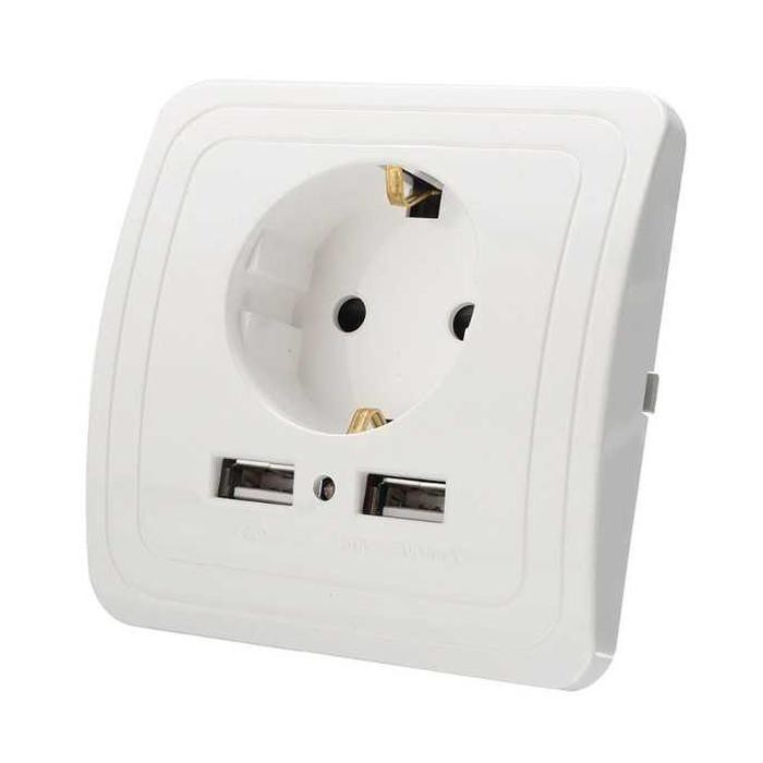 Taffware Stop Kontak Dinding EU Plug dengan 2 USB Port - SCN2