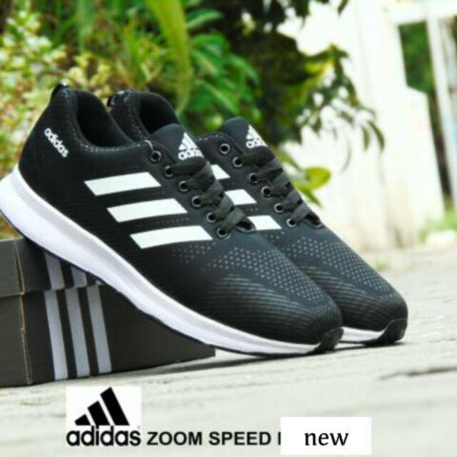 Sepatu Sekolah Kets Adidas Zoom Sneakers Hitam List Putih Shopee Indonesia